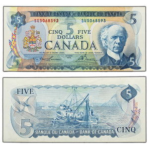 SOLD $5 1972 Bank of Canada Note Lawson-Bouey SU Prefix BC-48b - AU