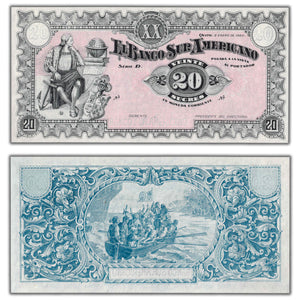 SOLD Ecuador Banco Sur Americano 1920 20 Sucres Remainder Note P #S253a