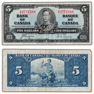 SOLD $5 1937 Bank of Canada Note Coyne-Towers E/S Prefix BC-23c - F/VF