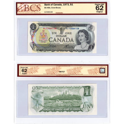 SOLD $1 1973 Bank of Canada Note Crow-Bouey ALY Prefix BC-46b - BCS UNC-62