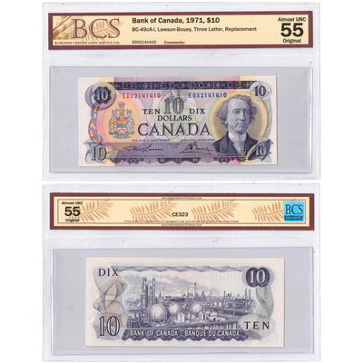 $10 1971 Bank of Canada Note EDX Replacement Prefix BC-49cA-i - BCS AU-55