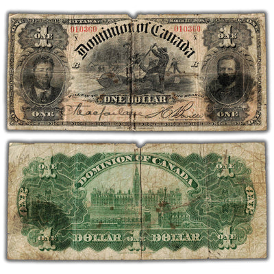 SOLD $1 1898 Dominion of Canada Note Boville Series N DC-13c - Small Piece Missing