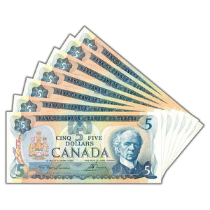 SOLD $5 1979 Bank of Canada Notes Lawson-Bouey Bc-53a - 7 Consecutive AU/UNC