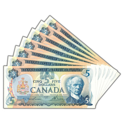 SOLD $5 1979 Bank of Canada Notes Lawson-Bouey Bc-53a - 7 Consecutive AU/UNC