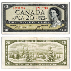 SOLD $20 1954 Bank of Canada Note Devil Face C/E Prefix BC-33b - VF