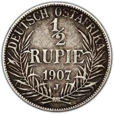 SOLD German East Africa 1907 J 1/2 Rupee Silver Coin