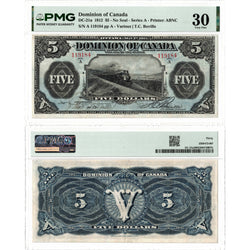 SOLD $5 1912 Dominion of Canada Note No Seal Series A DC-21a - PMG VF-30