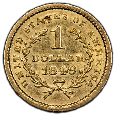 SOLD United States 1849 Closed Wreath $1 One Dollar Gold Coin - Old Cleaning