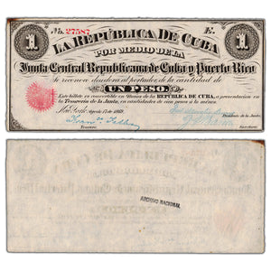 Cuba Junta Central Republicana de Cuba y Puerto Rico 1869 1 One Peso Note P #61 - AU/UNC