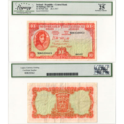 Ireland 1957 10 Ten Shillings Note P #56d - Legacy VF-25