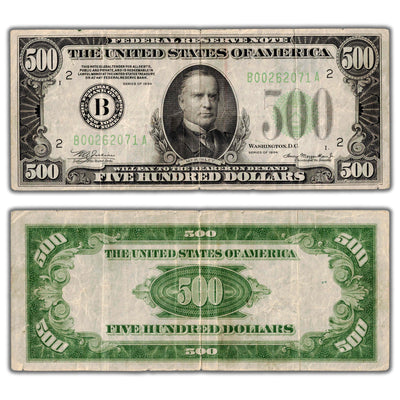 SOLD United States 1934 $500 Federal Reserve Note - Small Pinholes