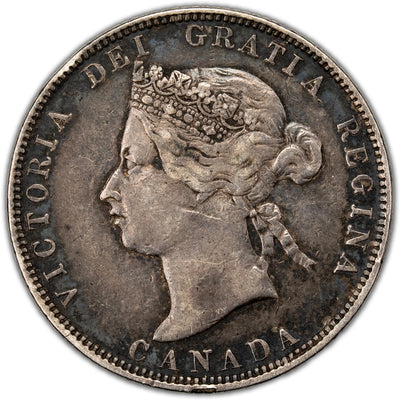 Canada 1872-H 7/7 25 Cents Quarter Silver Coin - VF-20