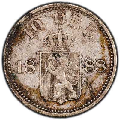 Norway 1888 10 Ore Silver Coin KM #350