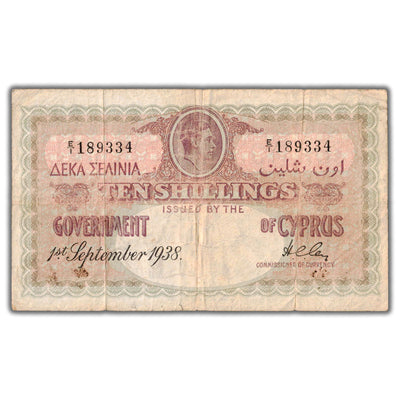 SOLD Cyprus 1938 10 Shillings Note P #23 - Very Scarce Early Date