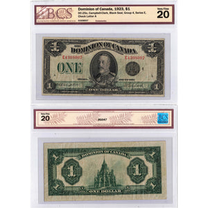 SOLD $1 1923 Dominion of Canada Note Black Seal Series E DC-25o - BCS VF-20