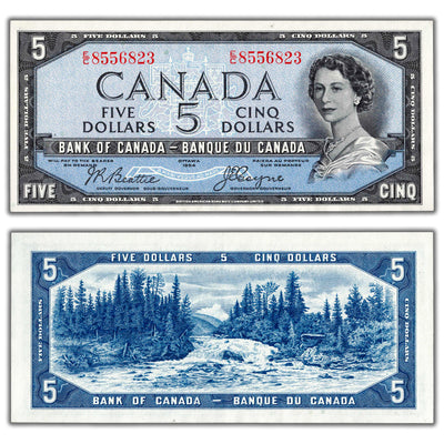 SOLD $5 1954 Bank of Canada Note Devil Face E/C Prefix BC-31b - AU