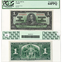 SOLD $1 1937 Bank of Canada Note Osborne Signature D/A Prefix BC-21a - PCGS Ch UNC-64 PPQ