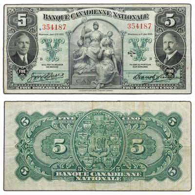 SOLD $5 1935 Banque Canadienne Nationale Canada Chartered Note #85-14-02 - VF