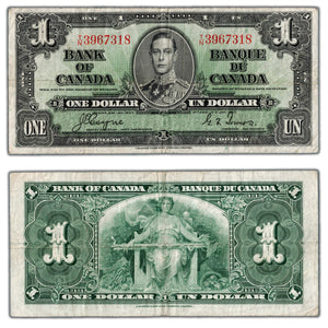 SOLD $1 1937 Bank of Canada Note Coyne-Towers T/N Prefix BC-21d - F/VF