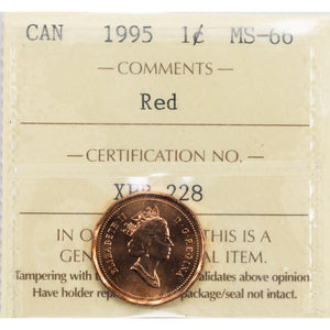 SOLD Canada 1995 1 Small Cent Coin - ICCS MS-66 Red