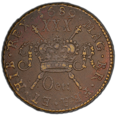 SOLD Ireland 1689 October James II 1/2 Crown Gun Money Coin