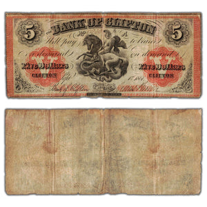 SOLD $5 1861 Bank of Clifton Canada Chartered Note #125-12-18 - Circulated