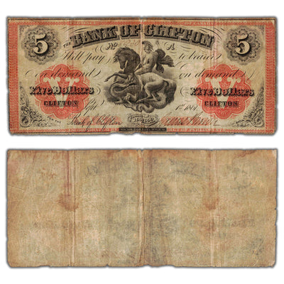 SOLD $5 1861 Bank of Clifton Canada Chartered Note #125-12-18 - Circulated