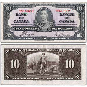SOLD $10 1937 Bank of Canada Note Coyne-Towers K/T Prefix BC-24c - About EF