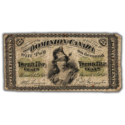 25 Cents 1870 Dominion of Canada Shinplaster Note Letter 'B' DC-1b - VG