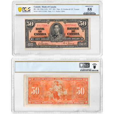 $50 1937 Bank of Canada Note Gordon-Towers B/H Prefix BC-26b - PCGS AU-55