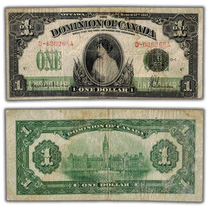 SOLD $1 1917 Dominion of Canada Note Seal Over One Series D DC-23c - Stained/Residue
