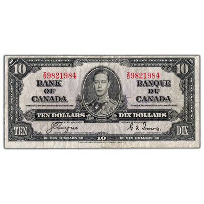 $10 1937 Bank of Canada Note Z/D Changeover Prefix BC-24c - F/VF