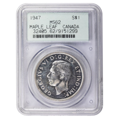 SOLD Canada 1947 Maple Leaf $1 Silver Dollar Coin - PCGS MS-62