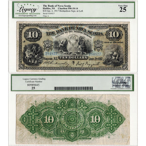 SOLD $10 1917 Bank of Nova Scotia Canada Chartered Note #550-18-14 - Legacy VF-25