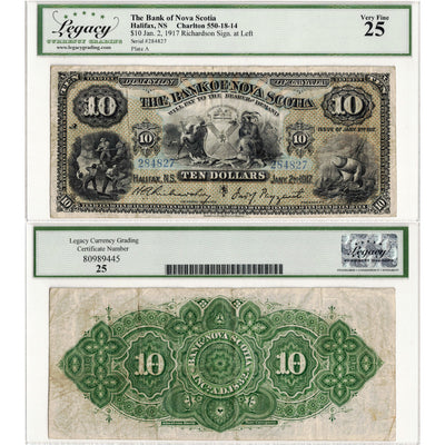 SOLD $10 1917 Bank of Nova Scotia Canada Chartered Note #550-18-14 - Legacy VF-25