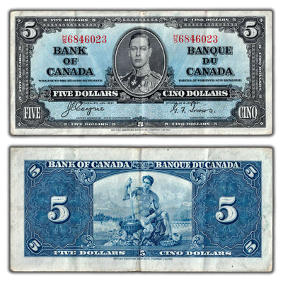 $5 1937 Bank of Canada Note Coyne-Towers H/S Final Prefix BC-23c - Nice VF