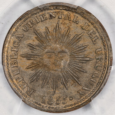 SOLD Uruguay 1855 5 Centavos Coin - PCGS AU-58