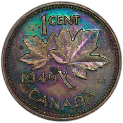 SOLD Canada 1949 'A' Off Denticle 1 Small Cent Coin - Pretty Toning