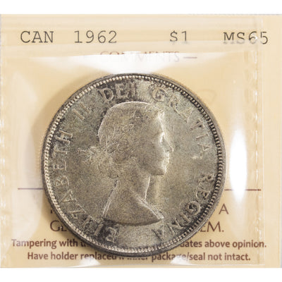 SOLD Canada 1962 $1 Silver Dollar Coin - ICCS MS-65