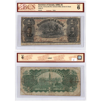 SOLD $1 1898 Dominion of Canada Note Outward ONEs Series N DC-13c - BCS G-6