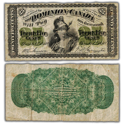 25 Cents 1870 Dominion of Canada Shinplaster Note Plain DC-1c - Fine