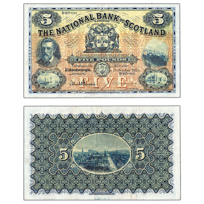 Scotland National Bank 1953 5 Five Pounds Note P-259d - VF+