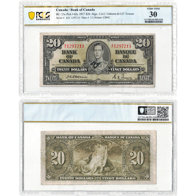 $20 1937 Bank of Canada Note Osborne Signature BC-25a - PCGS VF-30