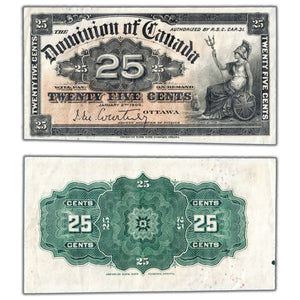 SOLD 25 Cents 1900 Dominion of Canada Shinplaster Note Courtney DC-15a - VF+