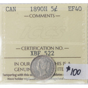 SOLD Canada 1890-H 5 Cents Silver Coin - ICCS EF-40