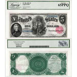 United States 1880 $5 Legal Tender Note Fr. 80 - Legacy Gem UNC-65 PPQ
