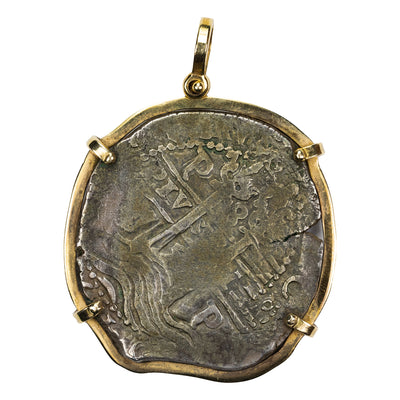SOLD Bolivia 1658 Pillars Type 8 Reales Cob - 14kt Gold Bezel - 30.44g Total Weight
