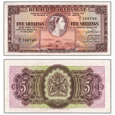 SOLD Bermuda 1957 5 Five Shillings Note P #18b - Choice Uncirculated