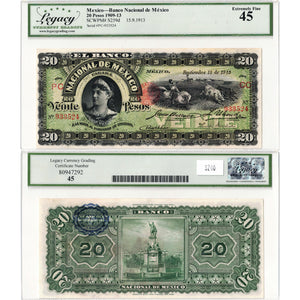 Mexico Banco Nacional 1913 20 Twenty Pesos Note P #S259d - Legacy EF-45