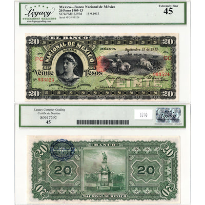 Mexico Banco Nacional 1913 20 Twenty Pesos Note P #S259d - Legacy EF-45